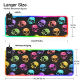 Colorful Human Skulls-1 Wireless Charging Mouse Pad for Mobile Phone Extra Large Gaming Mousepad with 13 Lighting Modes Keyboard Mat for Office Home Gaming MacBook PC Laptop Desk